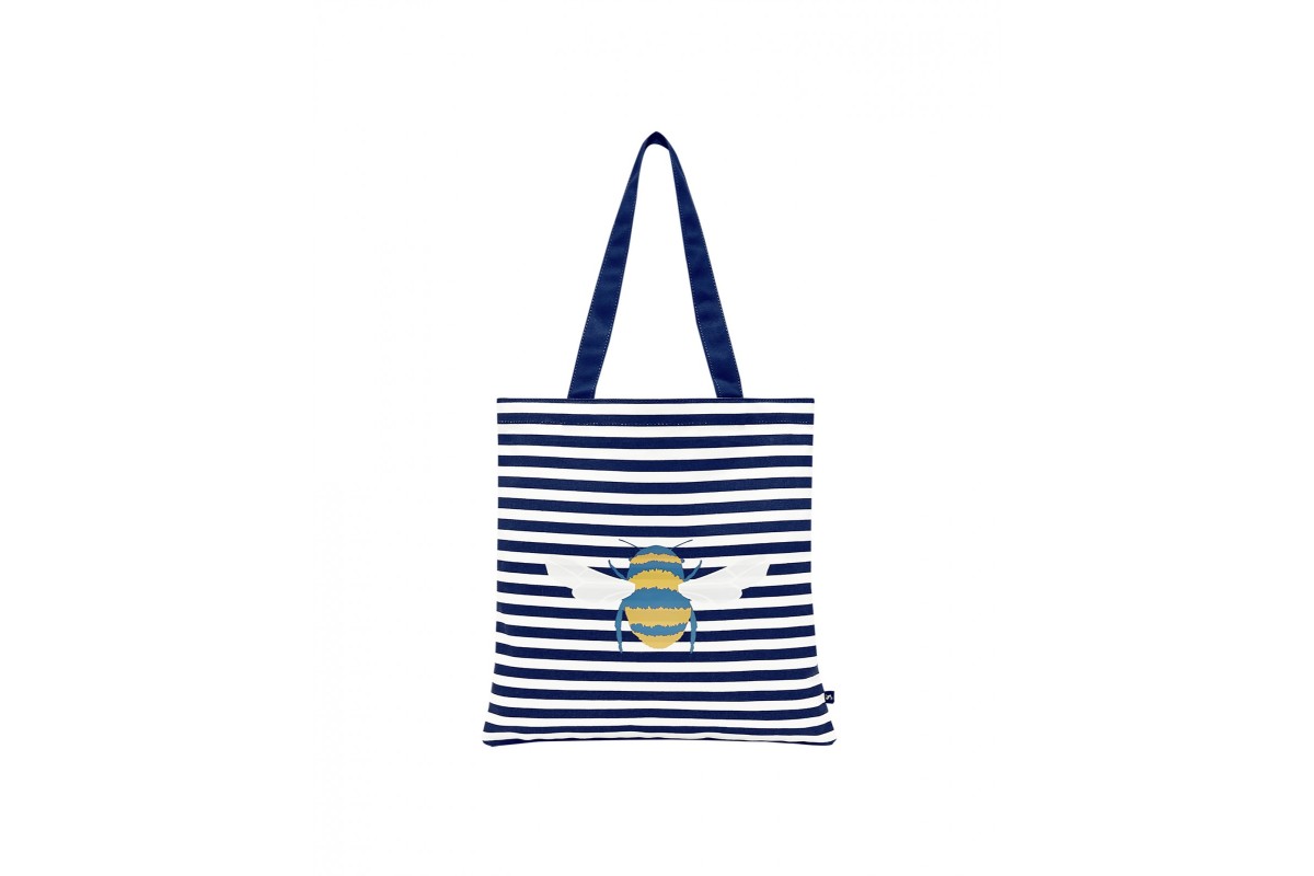 Joules Lulu Shopper Cream Navy Bee Stripe Canvas Tote Shoulder Bag