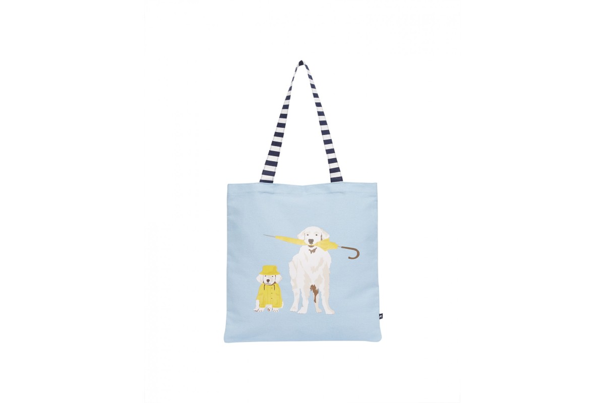 Joules Lulu Shopper Light Blue Umbrella Dog Print Canvas Shoulder Bag