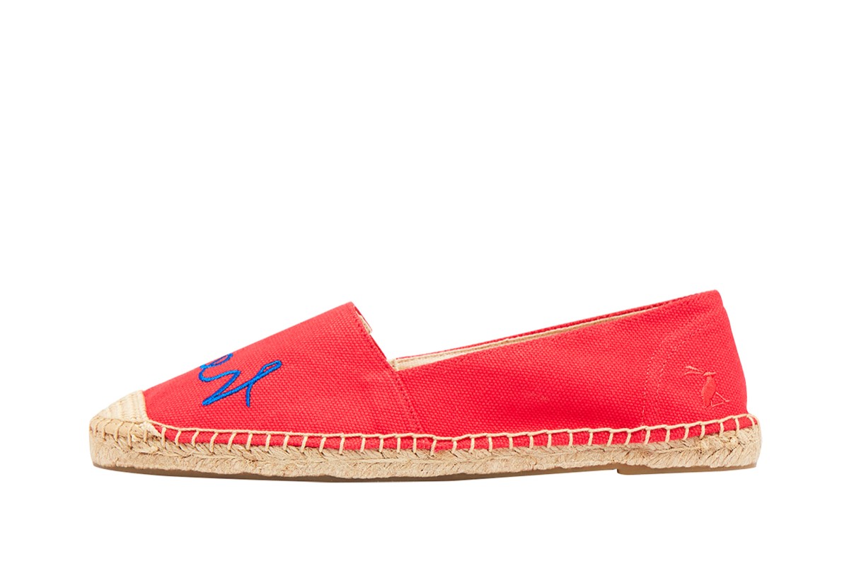 Joules Shelbury Red Canvas Hello Sunshine Embroidered Flat Espadrille Shoes