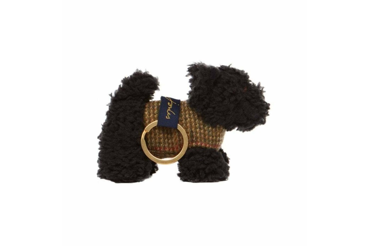 Joules Tweedle Black Scottie Dog Soft Faux Fur Keyring