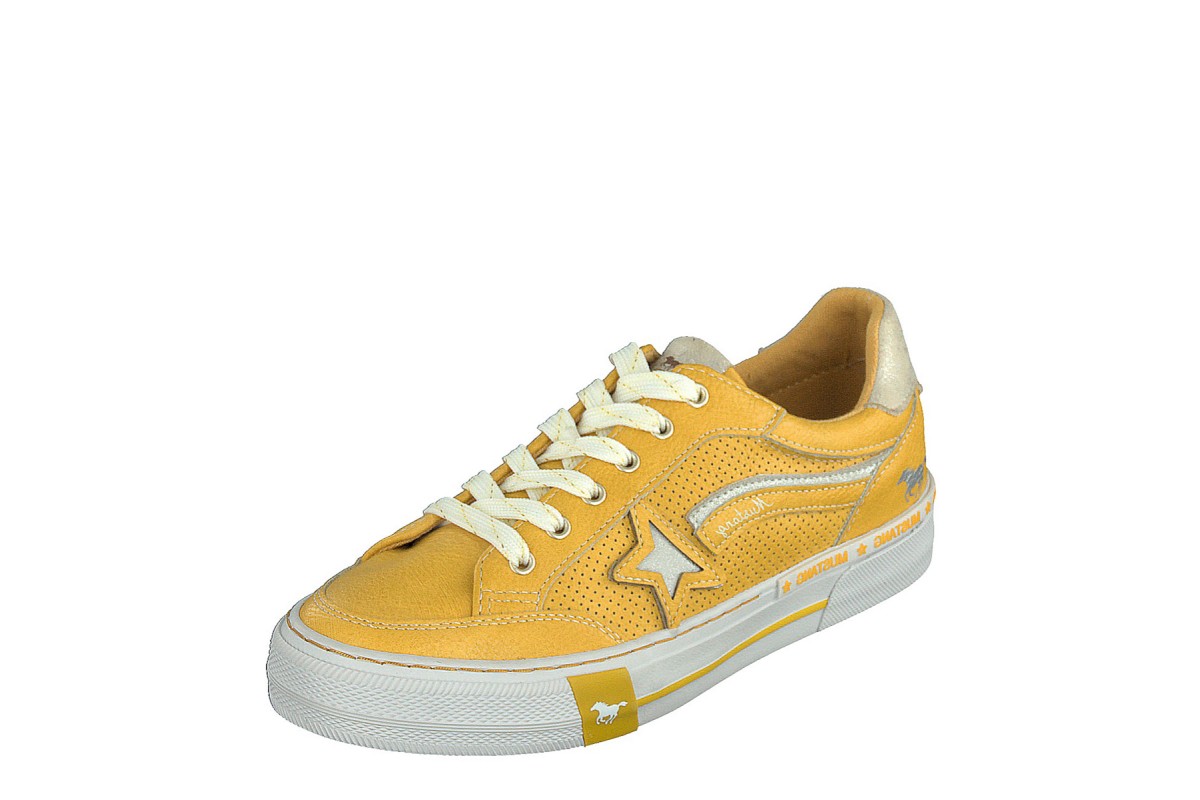 Mustang 1353-303 Mustard Yellow Lace Up Low Top Trainers