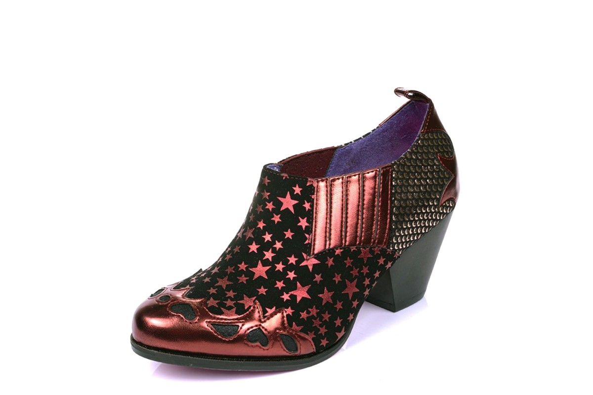 Poetic Licence Barbarosa Burgundy Western Style Mid Heel Star Print Shoe Boots