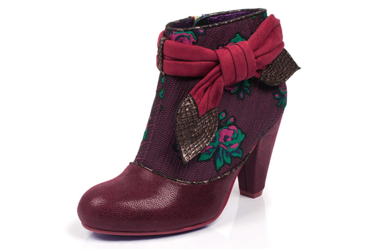 Poetic Licence Sidewalk Pink Burgundy Floral High Heel Ankle Boots