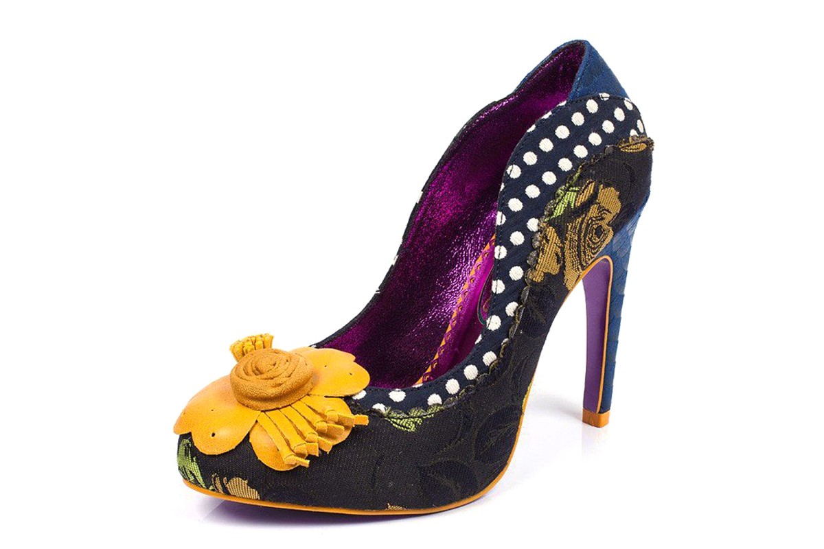 Poetic Licence Ursula Navy Floral Polka Dot Stiletto High Heel Court Shoes
