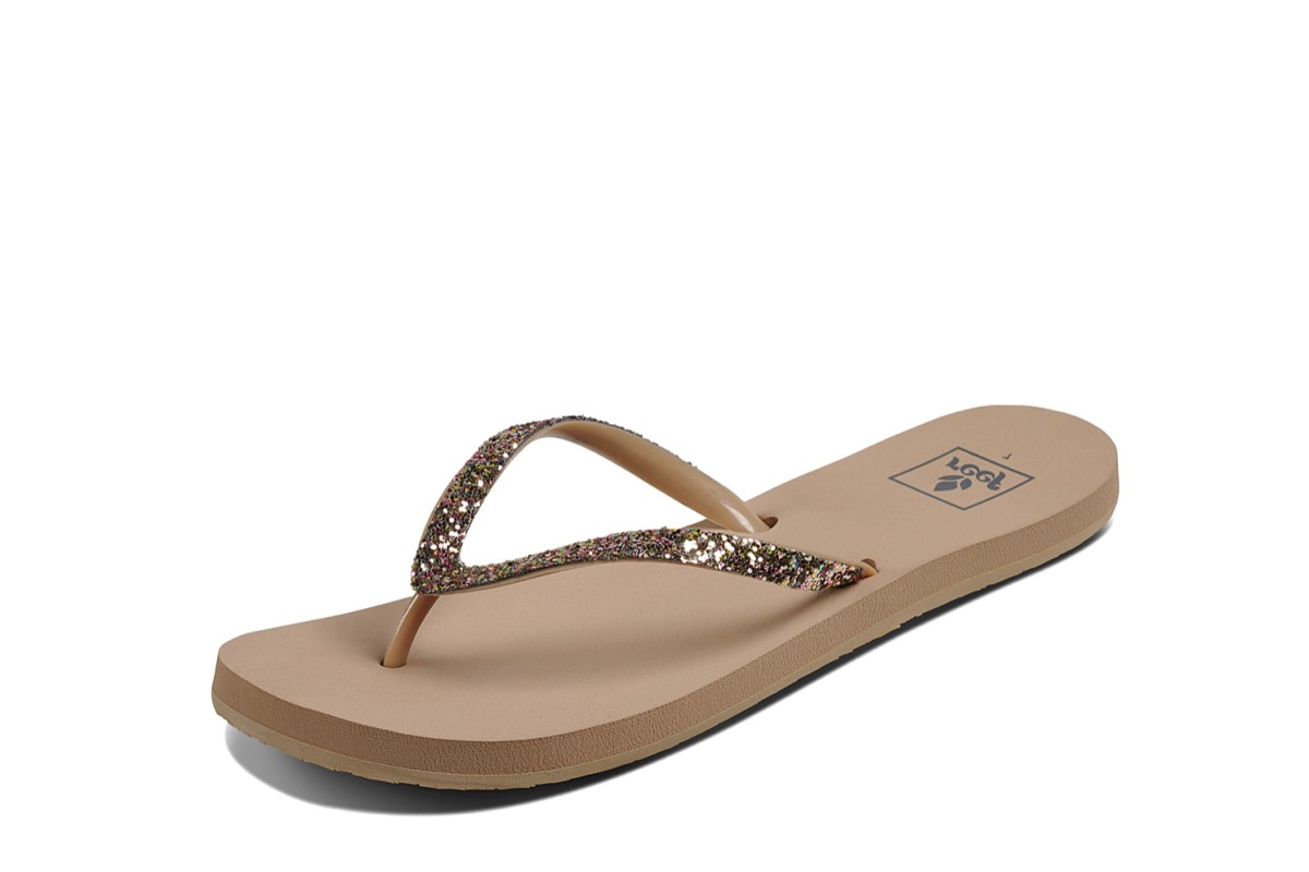 Reef Stargazer Gemstone Beige Gold Glitter Women s Flip Flops