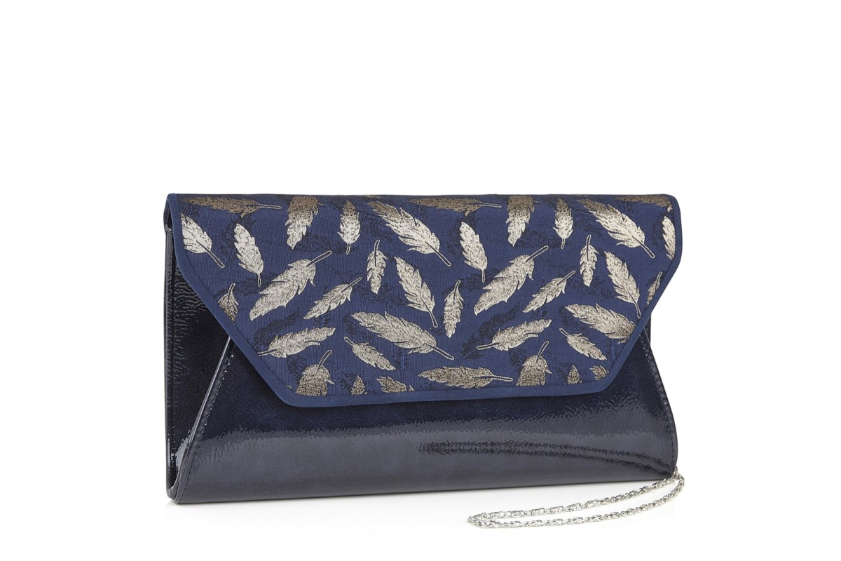 navy blue and gold clutch