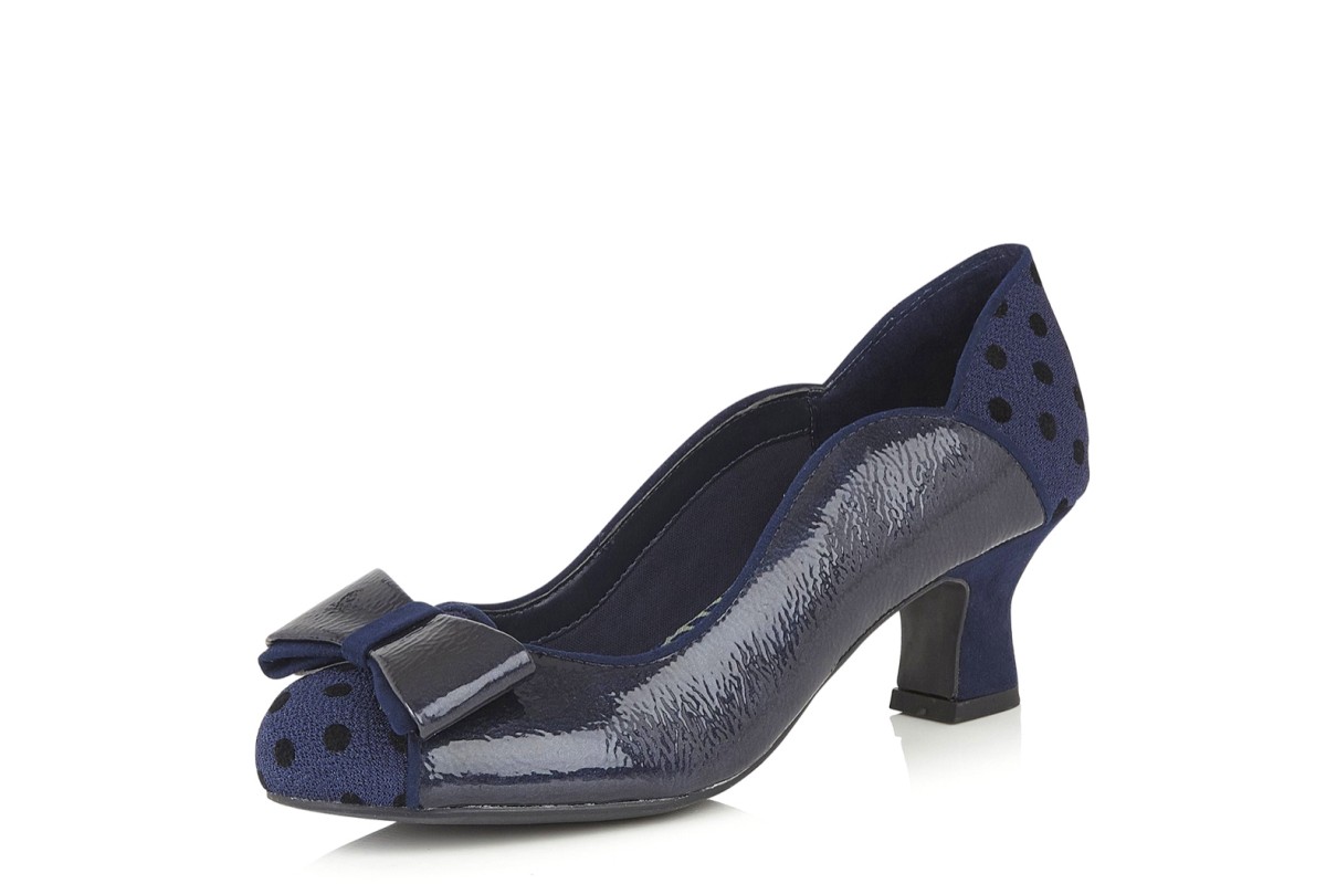 Ruby Shoo Melody Navy Patent Polka Dot Mid Heel Court Shoes