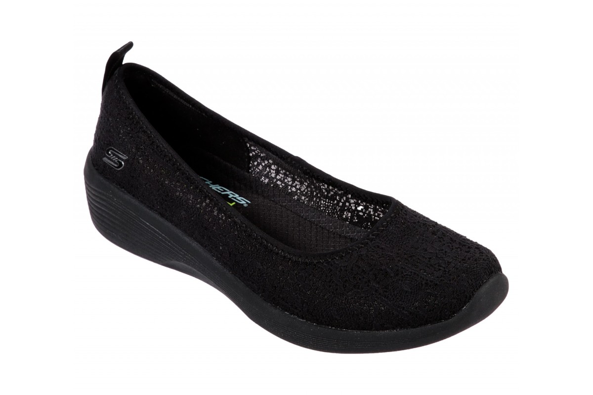 Skechers Arya Airy Days Black Crochet Memory Foam Wedge Shoes