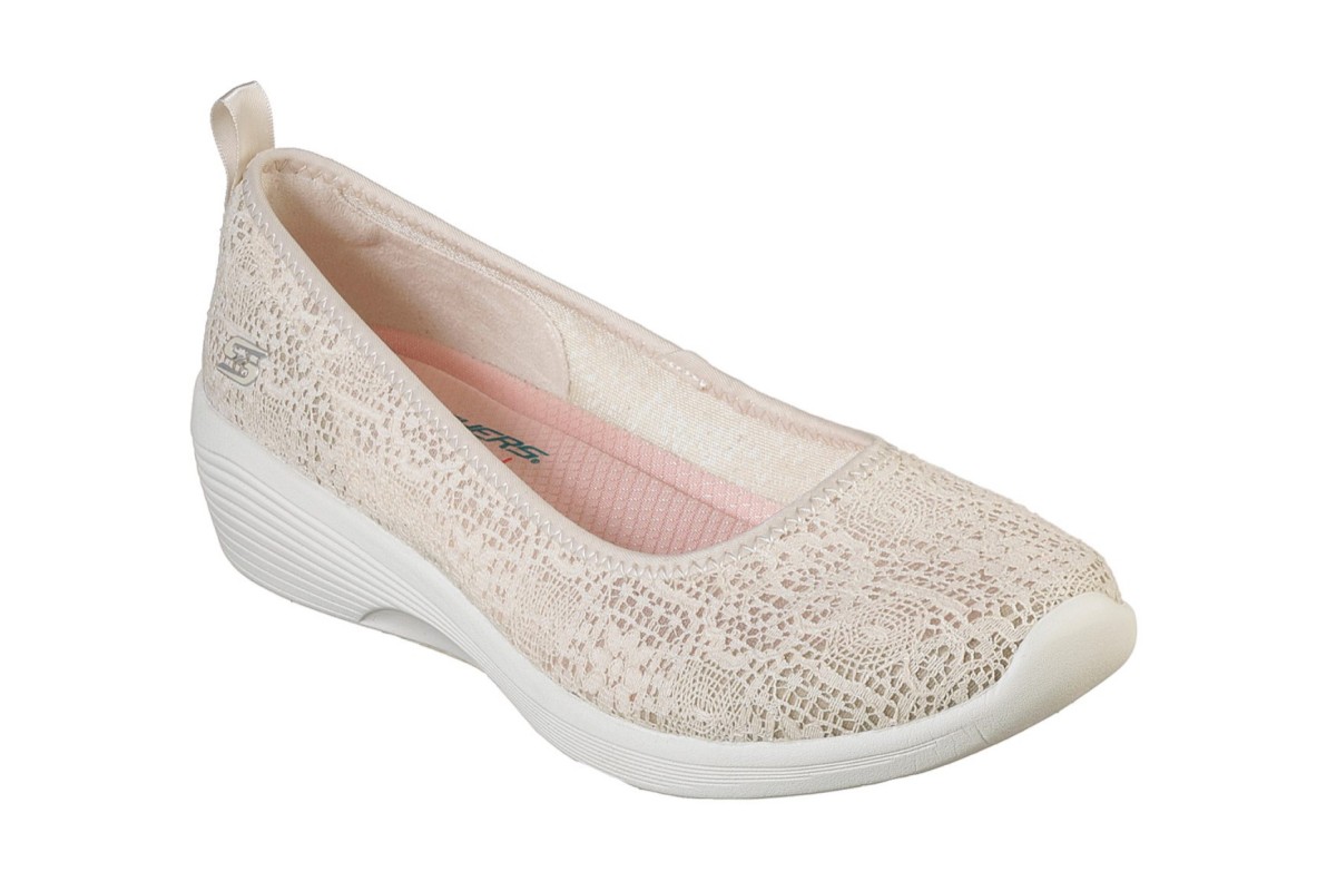 Skechers Arya Airy Days Natural Cream Crochet Memory Foam Wedge Shoes ...