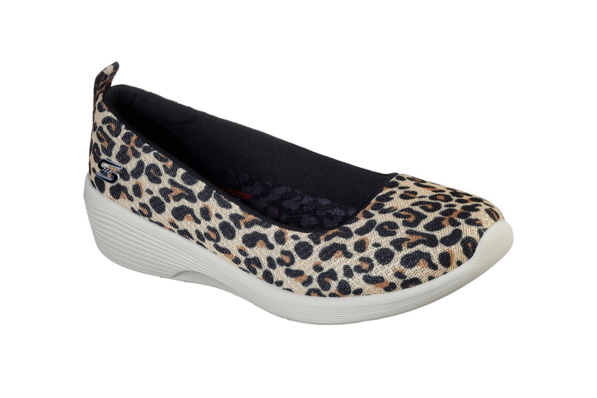 Skechers Arya Her Instincts Leopard Print Memory Foam Wedge Shoes - KissShoe
