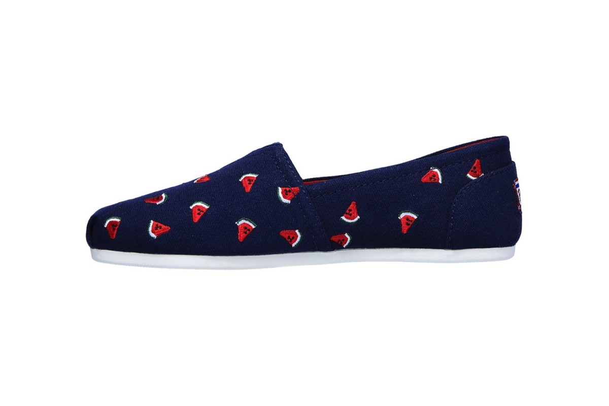 Skechers Bobs Plush Sellin Melon Navy Red Embroidered Memory Foam Flat Shoes