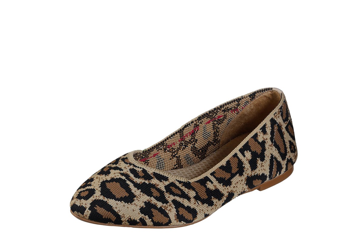 Skechers Cleo Claw-Some Natural Leopard Print Stretch Fit Memory Foam Ballet Shoes