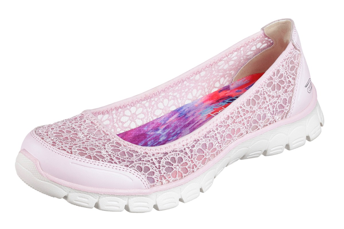 Skechers EZ Flex 3.0 Majesty Light Pink Floral Memory Foam Flat Ballet Shoes