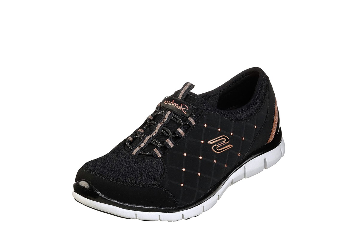 skechers black and rose gold trainers