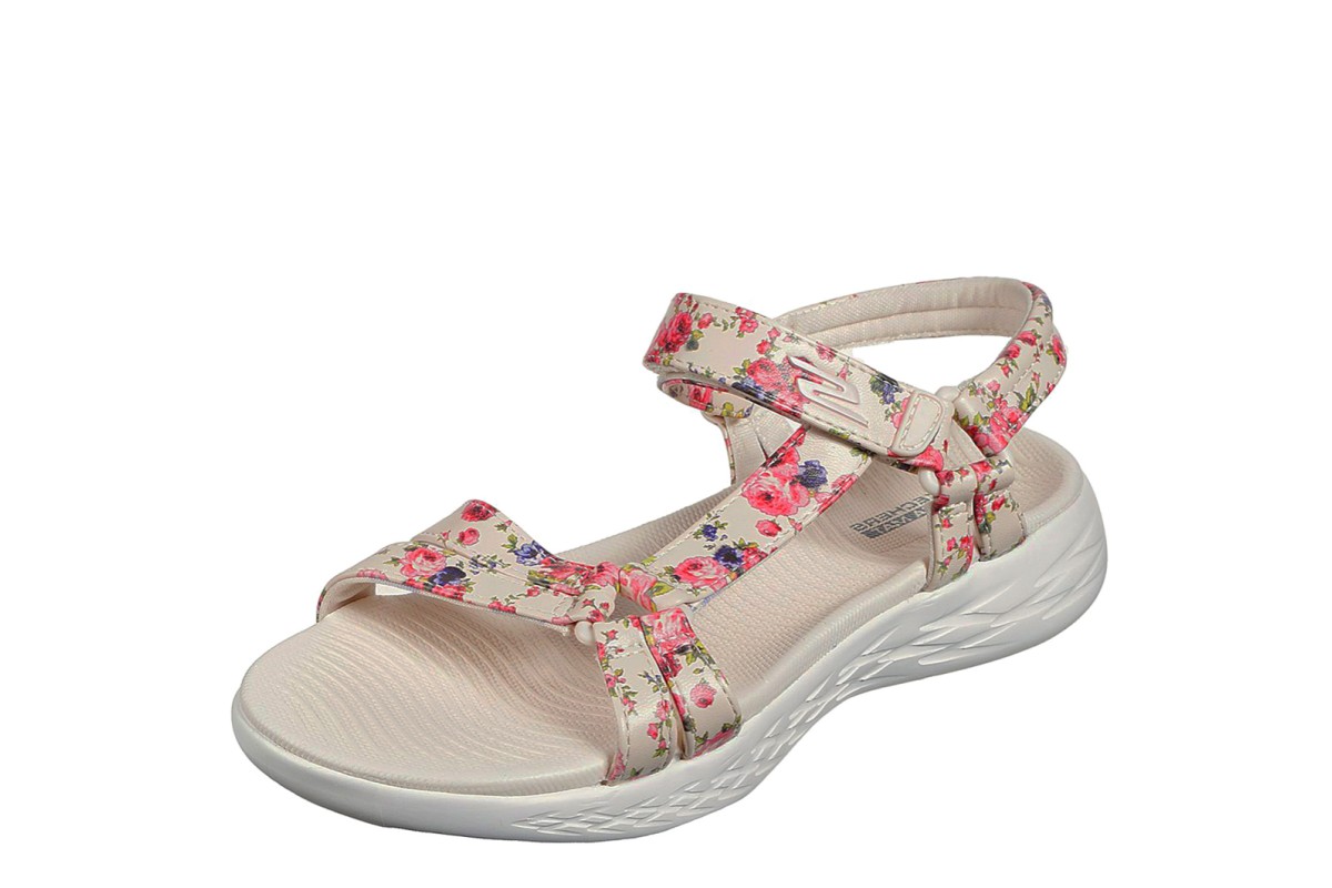 Skechers On The Go 600 Fleur Natural Cream Multi Floral Comfort Sandals