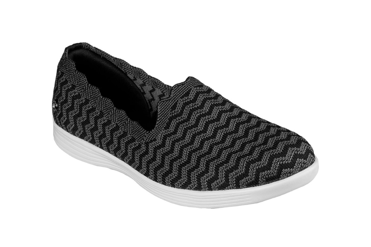 Skechers On The Go Dreamy Wavy Black Grey Stripe Flat Comfort Shoes
