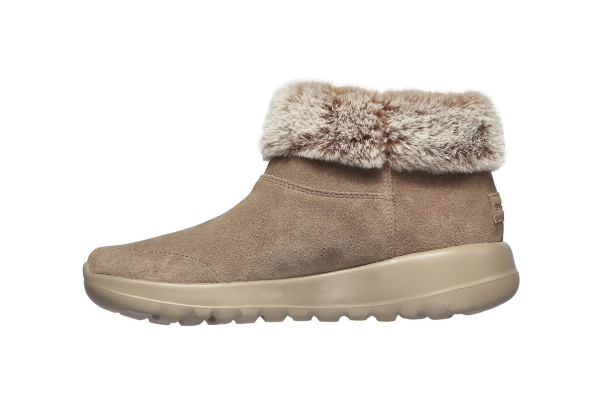 Skechers On The Go Joy Savvy Dark Taupe Suede Faux Fur Ankle Boots ...
