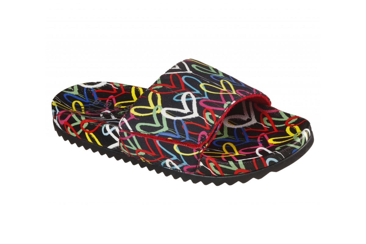 Skechers Pop Ups 2 Love & Summer Black Multi Heart Print Flat Slider Sandals