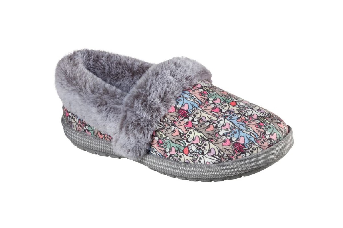 Skechers Too Cozy Paws Forever Multi Dog Print Memory Foam Faux Fur Slippers
