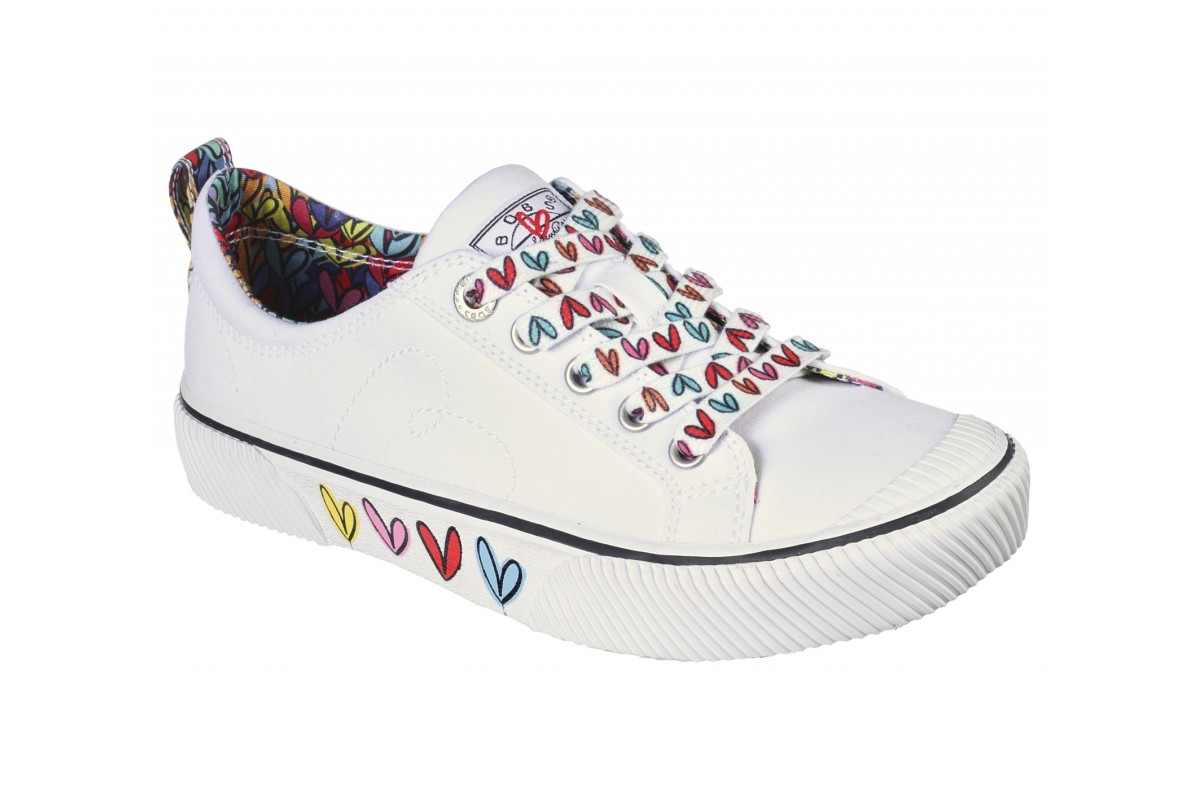 Skechers x J Goldcrown Bobs B Wilder Love Only White Multi Heart Memory Foam Canvas Trainers