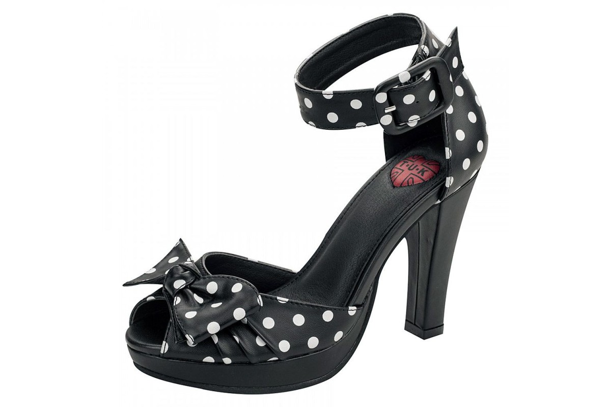T.U.K Starlet Black Polka Dot High Heel Ankle Strap Peep Toe Shoes