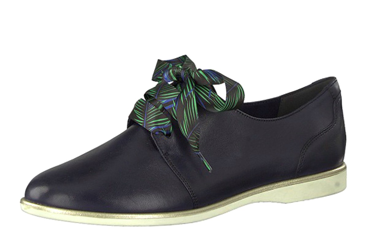 Tamaris 23209 Leather Ribbon Lace Up Flat Oxford Shoes - KissShoe