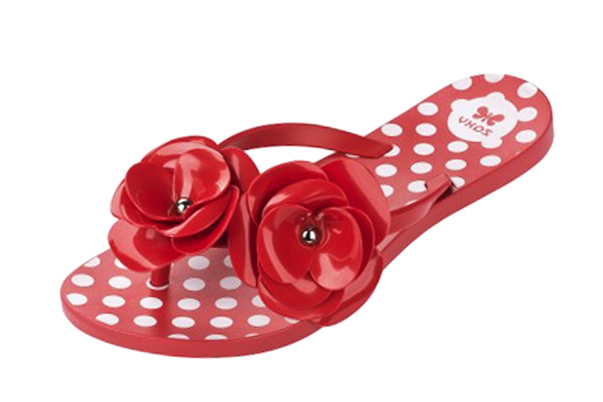 Zaxy Fresh Bloom Red Flower Polka Dot Flat Flip Flop Sandals