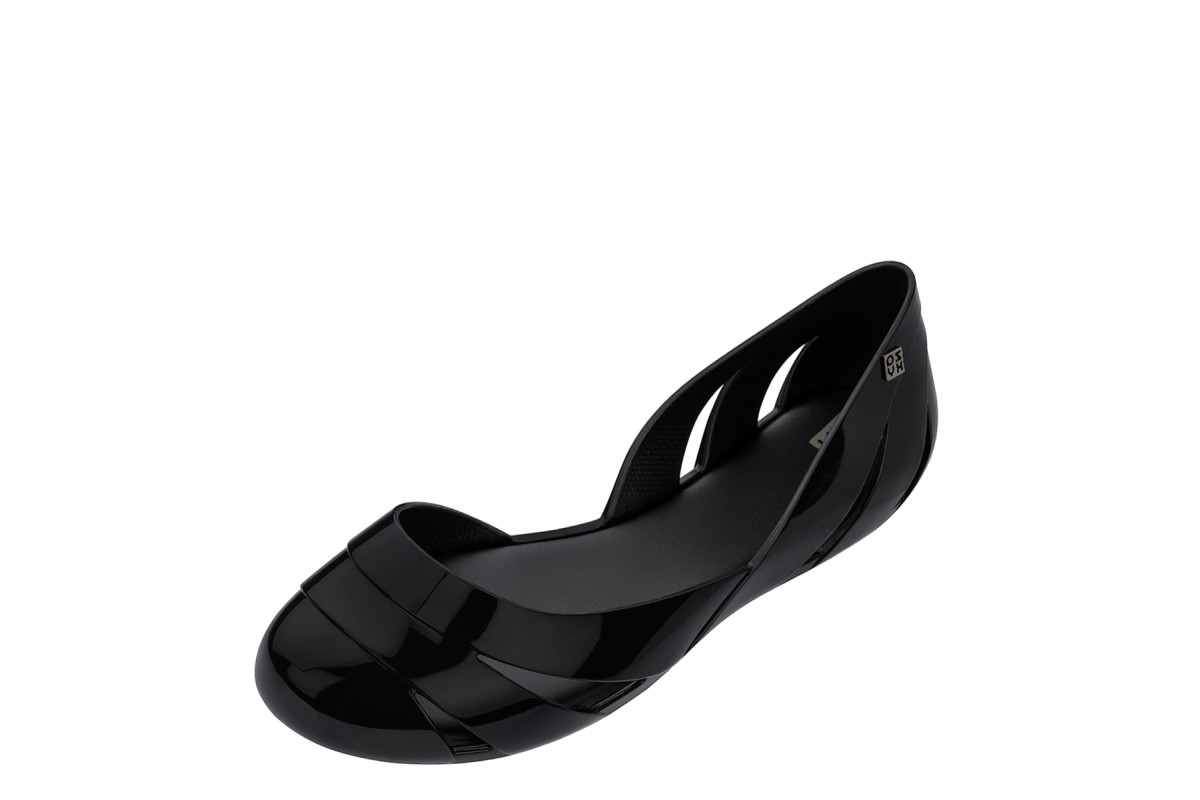 Zaxy Liquid Shell Black Flat Vegan Ballet Shoes