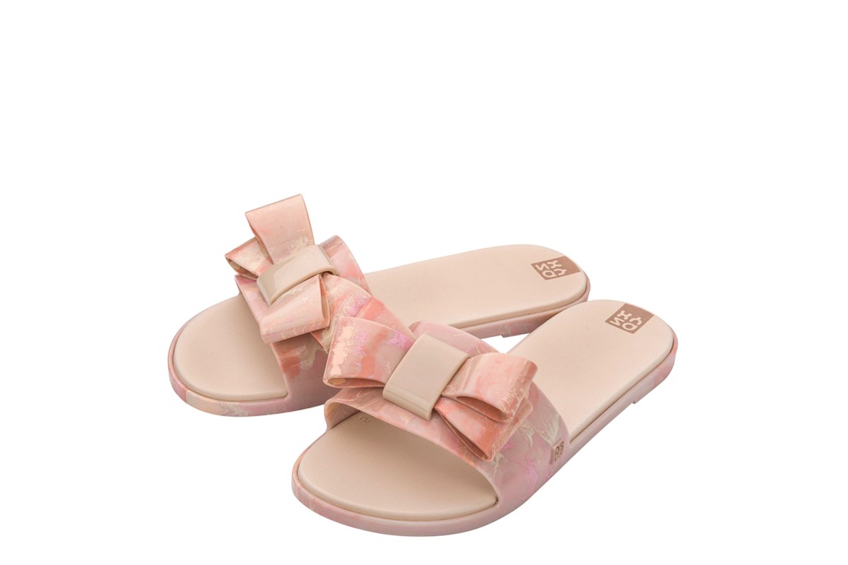 Zaxy Sky Slide Bow Blush Pink Marble Flat Vegan Sandals